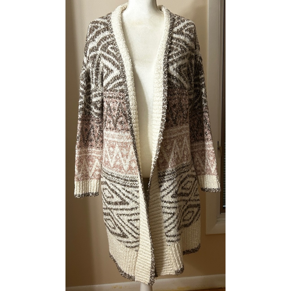 Joie Open Front Cardigan Cotton Wool Sweater Knit XS Brown Pink Boho Duster